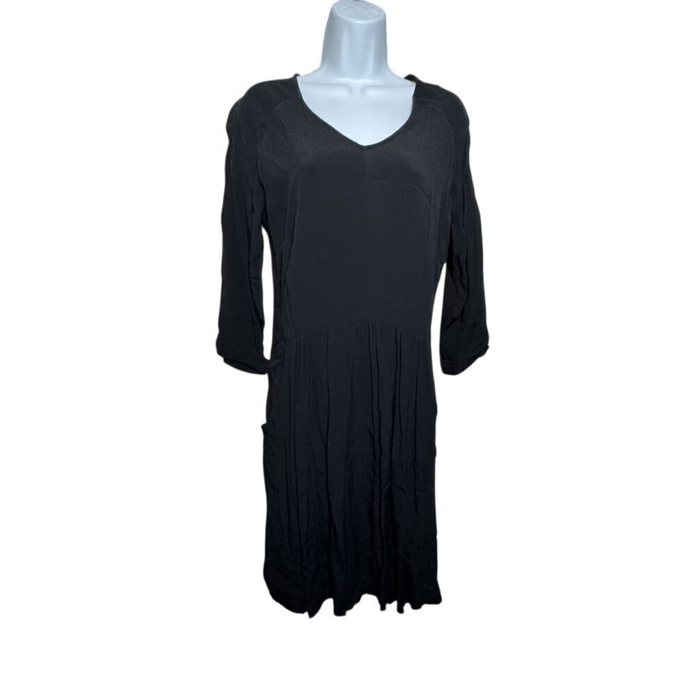 Garnet Hill black dress  v-neck viscose loose relaxed fit lagenlook size 6 - Picture 2 of 8